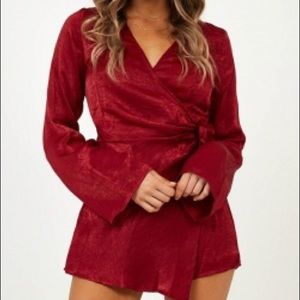 ENDLESS POSSIBILITY PLAYSUIT IN WINE SATIN